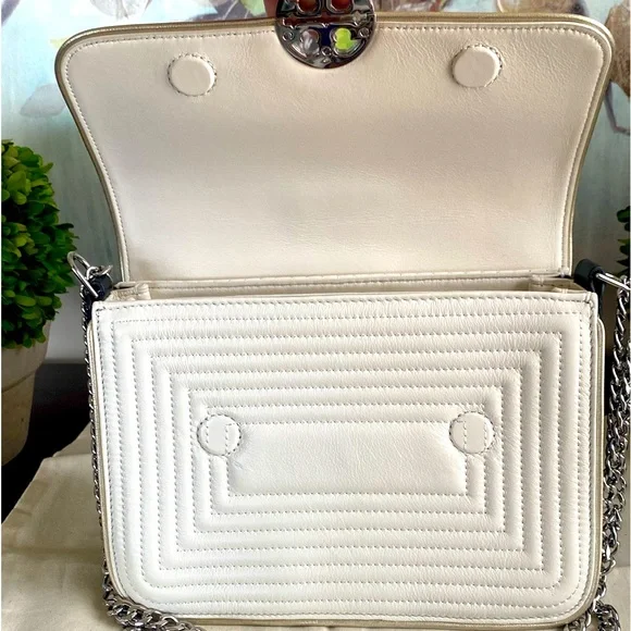 TORY BURCH "RARE" LUXURY TRAPUNTO DUET CHAIN CONVERTIBLE BAG 🩶🤍LIKE NEW🤍🩶 - Picture 13 of 17